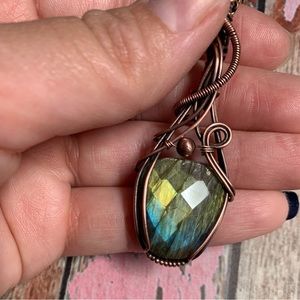 Faceted Labradorite Stone Wrapped in Copper Wire